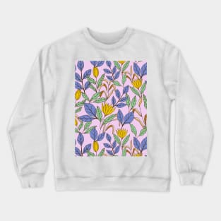 Tropical leaves and flowers botanical pattern in lavender Crewneck Sweatshirt